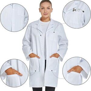 Professional Lab Coat for Women Long Sleeve,‎ White, Unisex